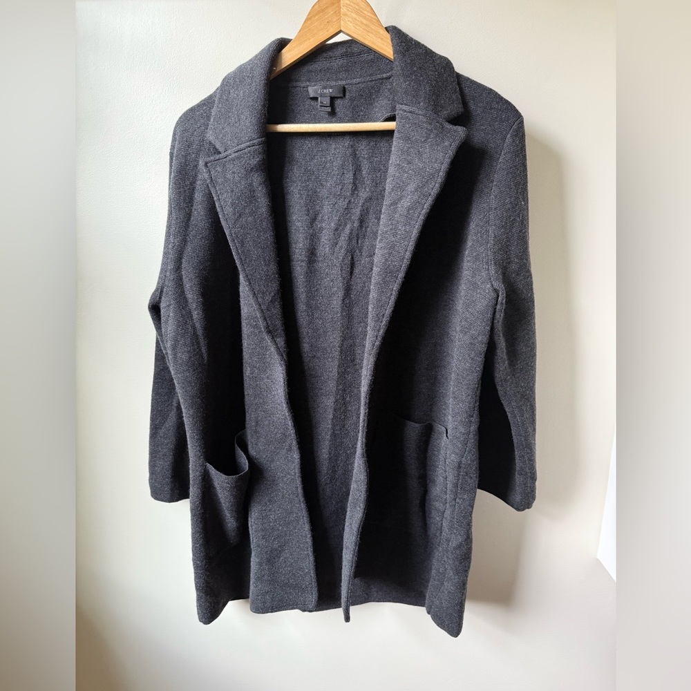 J CREW Open Front Sweater Blazer Cardigan Gray Merino Wool Neutral Cozy Preppy M